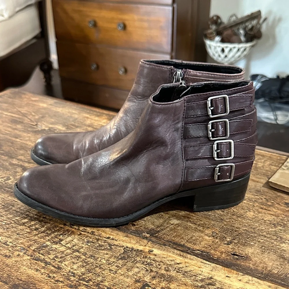 Brown Leather Franco Sarto Ankle Boots with Buckle Detail 8